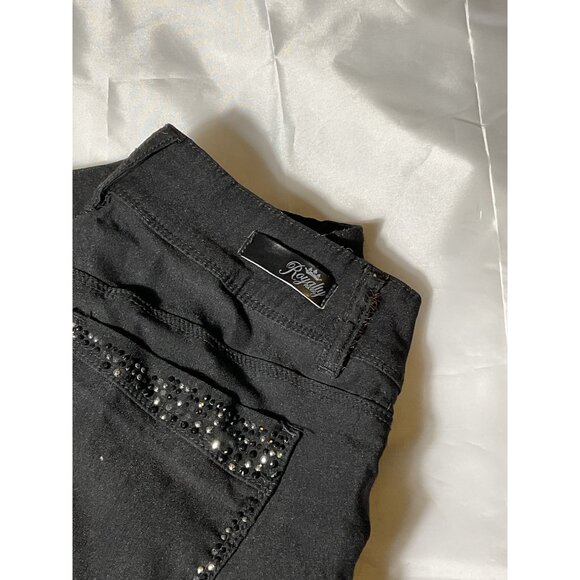 Royalty For You Black Denim Pants Rhinestone Pocket Detail Womens Size 10 - Picture 3 of 11